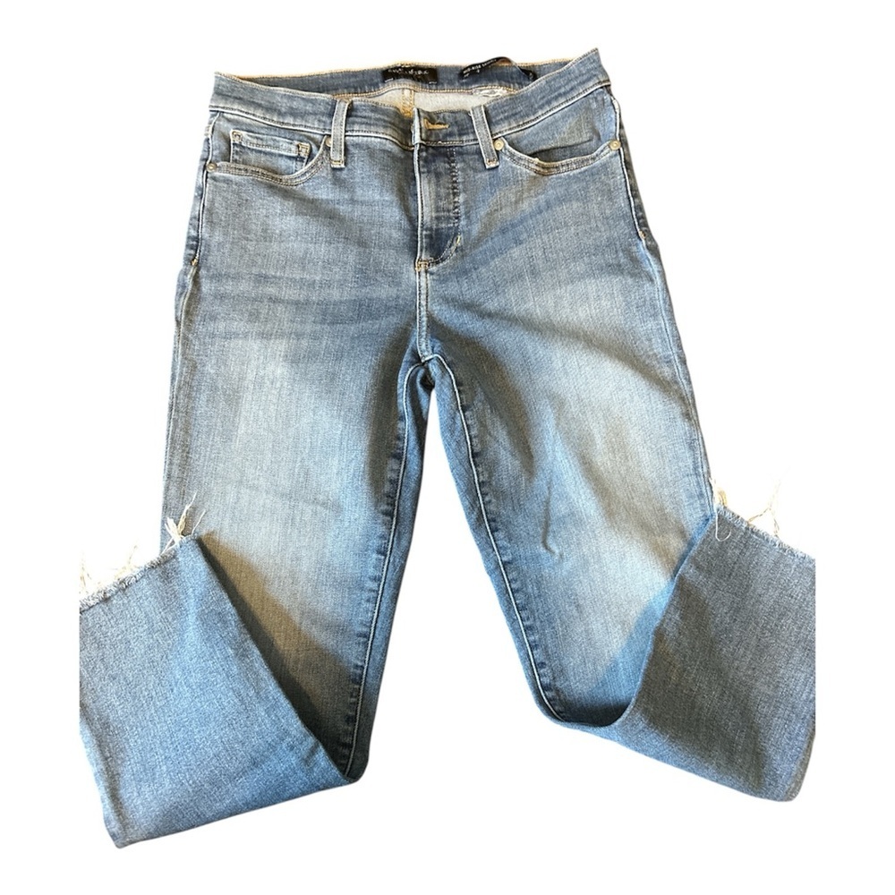 Banana Republic Women Mid Rise Skinny Raw Hem Classic Blue Denim Jeans Size 27
